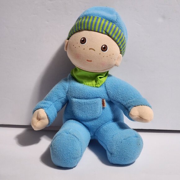 HABA Germany Plush Baby BOY Doll Blue Lovey Stuffed Toy First Doll 8" Sitting - Picture 1 of 4